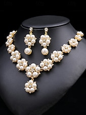 economico Collana da donna-set di gioielli da donna con perle finte e strass: elegante collana e orecchini per matrimoni, feste e occasioni speciali