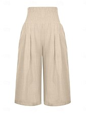 billige Vanlig linbukse i bomull-Dame Shorts i bomullslin Lin-inspirerte bukser Linbukser i bomull Mote Gatemote Ankel-lengde Høy Midje عادي Lomme Elastisk midje comfy Myk Bekvem Mikroelastisk utendørs Gate Aprikos Svart Sommer Vår