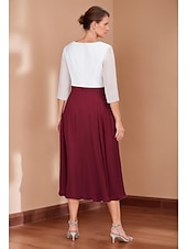 preiswerte Teelänge-Kleid für die Mutter der Braut, Strandhochzeit, A-Linien-Kleid mit Falten, elegant, schlicht, V-Ausschnitt, wadenlang, Chiffon, 3/4-Ärmel, mit Spitze, einfarbig, 2025