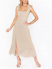 cheap White Graduation Dresses-Women&#039;s Long Dress Maxi Dress Graduation Dress A Line Dress Summer Dress Cami Dress Elegant Stylish Vacation Daily Date Regular Fit Plain Sleeveless Square Neck Black White Light Green Pink Summer