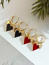 cheap Women&#039;s Earring-Red and Gold Heart Drop Earrings with Rhinestone Detailing – Romantic Jewelry for Women, Perfect for Valentine&#039;s Day or Date Nights