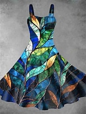 abordables Robes fleuries décontractées-Femme Robe mi-longue Robe d&#039;été mode Décontractées Vacances Intérieur Rendez-vous Ajustable Graphic Sans Manches A Bretelles Jaune Vert Claire Vert foncé Vert Eté