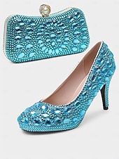 abordables Officiel-talons aiguilles ornés de cristaux dorés avec pochette assortie – ensemble de soirée et de mariage élégant pour femme