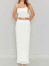 abordables Robes décontractées blanches-Femme Robe Ensemble Robe casual Jupe Ensemble Robe à enfiler Elégant Mode Plein Dos Nu Robe Maxi Sans Manches Col Carré Extérieur Rendez-vous Noir Blanche Jaune Eté Standard