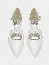 economico Semi-formale-tacchi a gattino con cinturino incrociato glitterato bianco e fibbia in strass – scarpe eleganti da donna per eventi formali