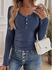 economico Top in Pizzo-Top in pizzo bianco elegante da donna camicetta di pizzo elegante solidale top regolari quotidiani maniche lunghe scollo a barca vestibilità regolare top romantici da indossare quotidianamente petite