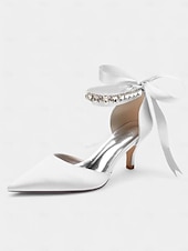 cheap Semi-Formal-Blue Satin Pointed-Kitten Heels with Rhinestone Ankle Strap and Bow Tie - Elegant Wedding or Evening Shoes