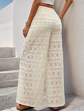 economico gamba larga e vita alta-Per donna Sfacciato Di tendenza Streetwear Moda Lunghezza intera Vita alta Liscio Pizzo Lavorato a maglia comodo Morbido Comodo Media elasticità Esterno Da mare Feste Tessuto almond Estate Primavera
