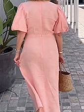 olcso design pamut és len ruhák-Női Maxiruha Vászon ihletésű ruhák Fehér ruha hétköznapi ruha Bodycon Stílusos Alap Alkalmi Vakáció Napi Normál Sima Rövid ujjú V-alakú Fehér Arcpír rózsaszín Nyár Tavasz