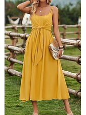 economico Abiti da vacanza-Per donna Vestito maxi Abito casual Abito linea A Abito sottoveste Moda Essenziale Informale Da mare Giornaliero Standard Liscio Senza maniche A V Giallo Verde Estate Primavera