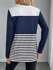 ieftine Tricou cu dungi și geometric-Pentru femei Tricou Dungi Casual Manșon Lung Stil Nautic Topuri obișnuite Zilnic Imprimeu Albastru piscină Primăvară Toamnă