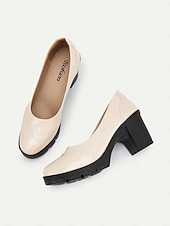 preiswerte Plateau-Pumps-Damenpumps aus Lackleder mit Plateau und dickem Absatz und Brogue-Details, elegante Schuhe im Vintage-Stil fürs Büro, Partys und formelle Anlässe