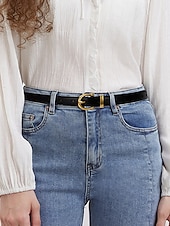 levne Dámský pásek-kožený pásek pro ženy – slim fit, klasická zlatá spona, nastavitelný, ideální pro běžné nošení i do práce