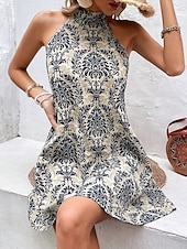 preiswerte Ausgefallene Kleider-Damen Minikleid Casual kleid Sommerkleid Boho-Kleid Elegant Hawaiianisch Stilvoll Urlaub Täglich Verabredung Regular Fit Blumen Ärmellos Halfterhals Khaki Sommer