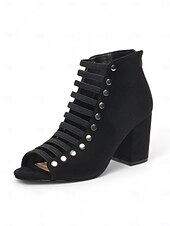 Χαμηλού Κόστους Γυναικεία Σανδάλια-γυναικεία μαύρα πέδιλα με λουράκια με τακούνι με λεπτομέρειες με καρφιά – μοντέρνο σχέδιο peep-toe για ρούχα γραφείου και πάρτι