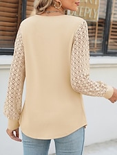 economico Top in Pizzo-Per donna maglietta Liscio Di tendenza Moderno Informale Manica lunga Girocollo Top regolari Giornaliero Fine settimana Pizzo Collage Nero Beige Estate Primavera