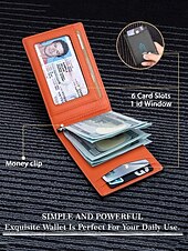 お買い得  ウォレット-男性用 RFID ブロック ウォレット - プレミアム牛革、スリムなデザイン、複数のカード スロット、現金用コンパートメント付き、旅行や日常使用に最適、カラー ブラック オレンジ