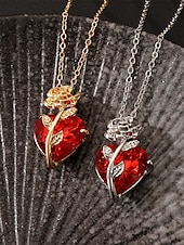 preiswerte Halskette für Damen-Damenhalskette mit rotem Herzanhänger und schwarzem Rosendesign – romantischer Gothic-Schmuck für den Valentinstag, Partys und besondere Anlässe