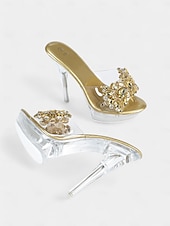 cheap Semi-Formal-Women&#039;s Rhinestone Embellished Clear Platform Heels – Glamorous Open-Toe Wedding Shoes for Brides and Evening Events