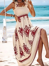 levne Boho šaty-Dámské Dlouhé šaty Maxi šaty Volnočasové šaty Áčkové šaty Letní šaty Boho šaty Čechy Havajské stylové Dovolená Denní Rande Běžný Grafika Bez rukávů Hranatý Černá Světlá růžová Rubínově červen