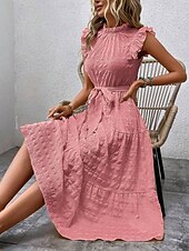 tanie Sukienki kwiatowe-Damskie Sukienka maxi Codzienne sukienki Sukienka A line Elegancki Podstawowy Codzienny Urlop Codzienny Regularny Równina Bez rękawów W serek Żółty Rumiany róż Lato Wiosna
