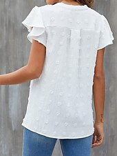 abordables Hauts Unis pour Femmes-Femme Chemise Chemisier Couleur unie mode Décontractées Manche Courte Col cranté Hauts réguliers du quotidien A Volants Blanche Beige Eté