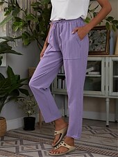 economico Pantaloni-Per donna Pantaloni in cotone e lino Chinos Stile Classico Lunghezza intera Vita Alta Semplice Tasca Fascia Elastica Comodo Morbido Confortevole Micro-elastico All&#039;aperto Streetwear Viola Verde