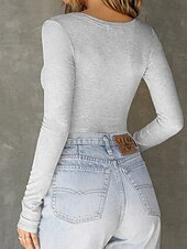 billige Plain t-skjorte-Dame Skjorte Bluse Helfarge Stilfull Fritid Langermet V-hals Vanlige topper Daglig Rynket Navyblå Grå Sommer Vår