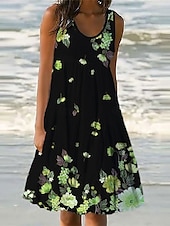 billiga Blommiga klänningar-Kvinnors Mini Klänning Petite Klänning Sommarklänning Skift Klänning Volang Klänning Semester Avslappnad Utomhus Semester Dags Regular Fit Blommig Ärmlös U-Hals Blå Lila Fuchsia Grön Sommar Vår