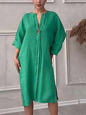 preiswerte Kleider-Damen Langes Kleid Maxikleid Leinen-inspirierte Kleider Freizeitkleid Stilvoll Lässig Urlaub Täglich Date Normale Passform Einfach Langarm V Ausschnitt Schwarz Hellgrün Rosa Rote Sommer Frühling