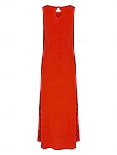 ieftine Rochii casual florale-Pentru femei Rochie Maxi Rochie casual Rochii Boho Chic Rochie Tip Maieu Boemia Casual Boho Vacanță Zilnic Plajă Potrivire Largă Simplu Manșon scurt Stil Nautic Roșu-aprins Maro Vară Primăvară