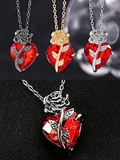 preiswerte Halskette für Damen-Damenhalskette mit rotem Herzanhänger und schwarzem Rosendesign – romantischer Gothic-Schmuck für den Valentinstag, Partys und besondere Anlässe