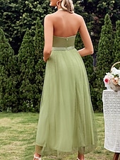 abordables Robes de demoiselle d&#039;honneur-Trapèze Robe de Demoiselle d&#039;Honneur  Col V Sans Manches Elégant Longueur Sol Nylon avec Avant Fendu 2022