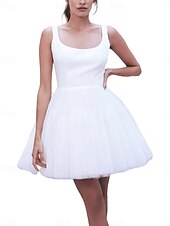 economico Abiti bianchi-Abiti bianchi da fidanzamento  piccola laurea abiti da sposa A-Line scollatura a cuore senza maniche corto  mini satinato abiti da sposa con drappeggiature