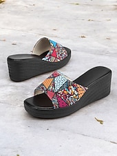 olcso Telitalpú szandálok-színes, felbújós női ékszandál etnikai mintával – kényelmes platform dizájn nyári, tengerparti és hétköznapi viselethez