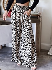 billiga breda ben och hög midja-Dam Brett skaft Kinesiska Mode Streetwear Fullängd Hög midja Leopard Ficka Elastiskt midjeband Bekväm Mjuk Microelastisk Utomhus Gata Leopard Sommar Vår Höst Normal
