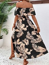 economico Abiti da vacanza-Per donna Vestito maxi Abito casual Abito linea A Moda Informale Da mare Giornaliero Standard A foglia Manica corta Senza spalline Nero Estate