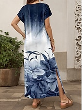 abordables Robe Fleurie-Femmes Robe maxi Robe Décontractée Robe Maxi Robe d&#039;Été Robe fourreau Élégant Occasionnel Épaules tombantes Vacances Quotidien Coupe régulière Fleuri Manche Courte Col en V bleu marine Printemps