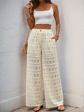 economico gamba larga e vita alta-Per donna Sfacciato Di tendenza Streetwear Moda Lunghezza intera Vita alta Liscio Pizzo Lavorato a maglia comodo Morbido Comodo Media elasticità Esterno Da mare Feste Tessuto almond Estate Primavera