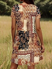 tanie Sukienki boho-Sukienka mini damska sukienka codzienna sukienka petite sukienka T-shirt sukienka tee sukienka letnia stylowa codzienna wakacyjna regularny krój w kolorze blokowym krótki rękaw okrągły dekolt