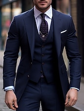 economico Abiti formali-Completi da matrimonio da uomo Nero Borgogna Blu navy Completi di ritorno a casa 3 Pezzi a tinta unita Slim Fit Monopetto Due bottoni
