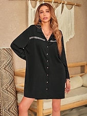 ieftine Rochii tip cămașă-Pentru femei Rochie Mini Rochie neagra Elegant Casual Casă Anul Nou Muncă Potrivire Formă Simplu Manșon Lung În V Negru Vară Primăvară Toamnă Iarnă