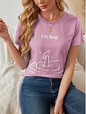 ieftine Umor &amp; Citate tricou-Pentru femei Tricou Scrisă Casual Manșon scurt Rotund Topuri obișnuite Zilnic Imprimeu Roz Îmbujorat Roșu-aprins Albastru piscină Vară