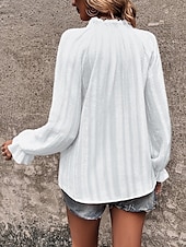 voordelige Elegante topjes-Dames Overhemd Blouse Effen Kleur Stijlvol Casual Lange mouw Gekerfde nek Normale tops Dagelijks Knop Vetergat Wit Zomer