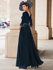 economico Tute della mamma-Tuta Completo Pantalone Lunghezza al pavimento Abito da cerimonia per signora Mezza Manica Collo gioiello Elegante Vintage Ospite di nozze Chiesa Chiffon con Piuma Paillettes Applicazioni