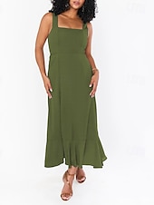cheap White Graduation Dresses-Women&#039;s Long Dress Maxi Dress Graduation Dress A Line Dress Summer Dress Cami Dress Elegant Stylish Vacation Daily Date Regular Fit Plain Sleeveless Square Neck Black White Light Green Pink Summer