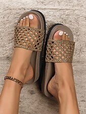 cheap Vacation Sandals-Women&#039;s Comfortable Slide Sandals with Woven Upper - Casual Summer Footwear for Beach, Vacation and Everyday Wear