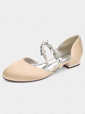 abordables Semi-formel-chaussures de mariage fermées en satin blanc avec bride à la cheville en strass - mariée pour occasions spéciales