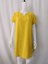 abordables robes imprimées en coton et lin-Femmes Mini Robe Robes en coton et lin Robe Décontractée Élégant Basique Occasionnel Vacances Travail Quotidien Coupe régulière Uni Manche Courte Col en V Blanche Jaune Bleu Vert Été Printemps