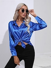 cheap Work Tops-Women&#039;s Shirt Boho Shirt Dressy Tops Plain Casual Boho Long Sleeve Bishop Sleeve Shirt Collar Regular Tops Party Evening Wear Daily Evening Party Glitter Silver Black Yellow Red Royal Blue Summer